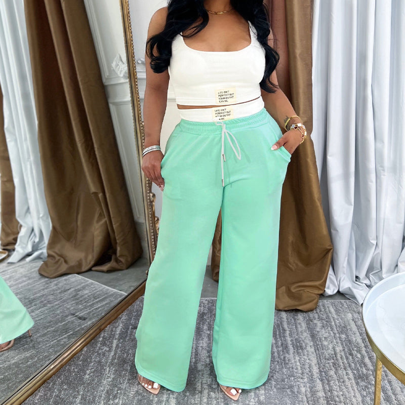 Sports tank top and drawstring wide-leg pants set