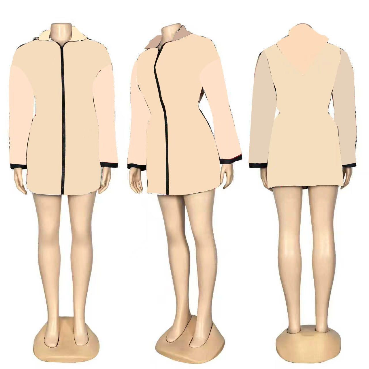 Long Wide Trench Coat With Zipper Closure