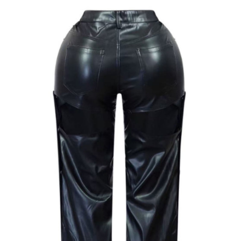Slim-Fit Straight Leg Leather Pants