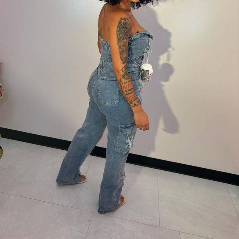 Cross Bustier & Denim Pants Set