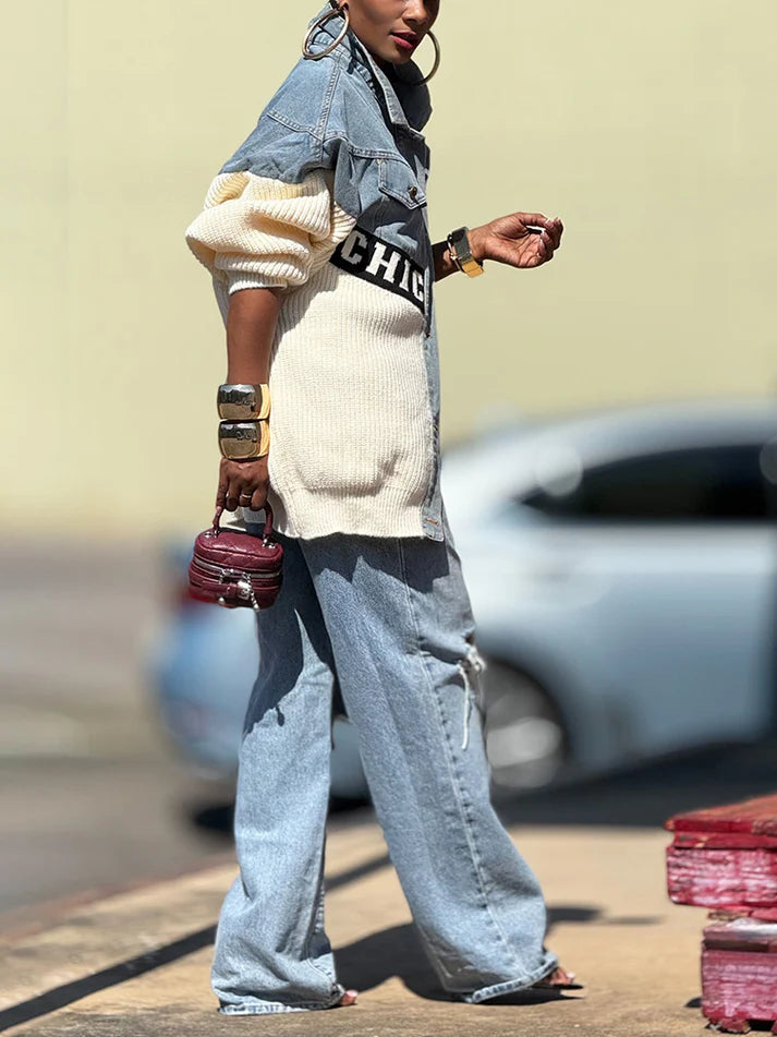 Denim Knit Contrast Jacket