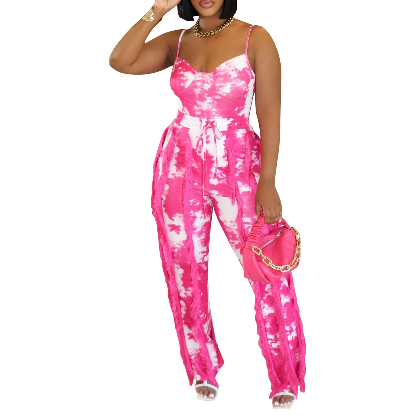 Tassel lace camisole jumpsuit