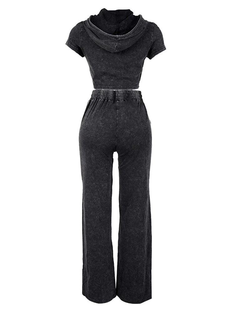 Washed Hoodie & Wide Pants Set