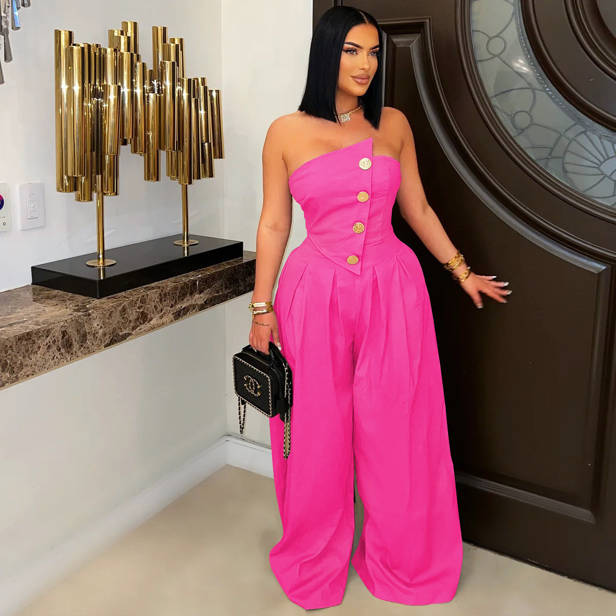 Sexy Metal buttons tube suit