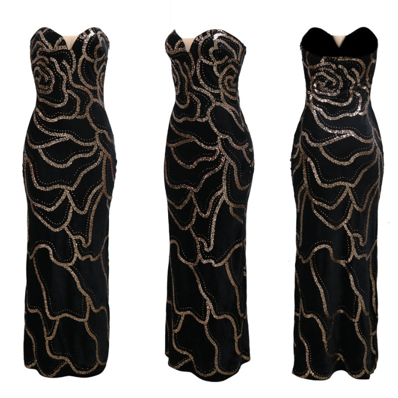 Sexy V-Neck Strapless Evening Gown