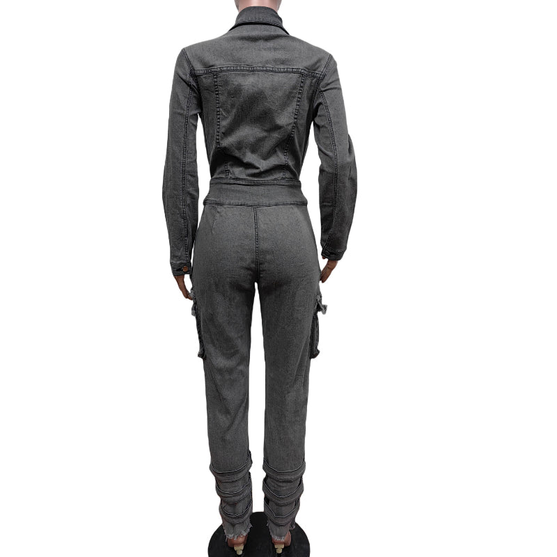 Stretch Slim-Fit Belted Jumpsuit