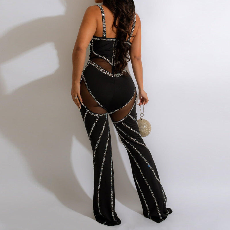 V-Neck Strapless Rhinestone Jumpsuit