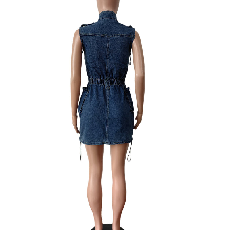 Vest drawstring slim dress