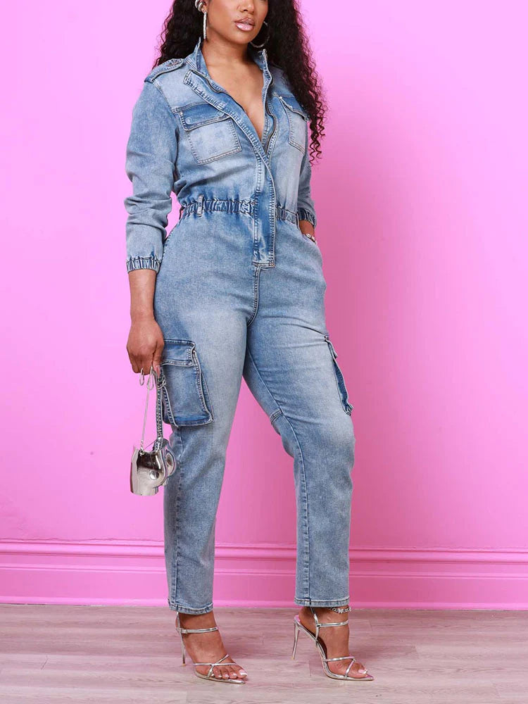 Denim Cargo Jumpsuit
