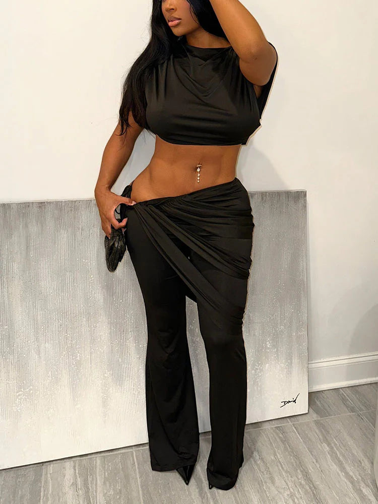Cutout Draped Pants Set
