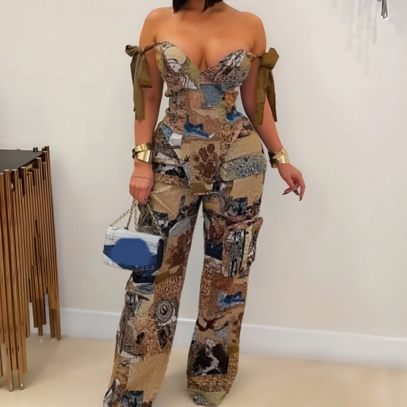 Floral Oil-Painting Print Pants Set