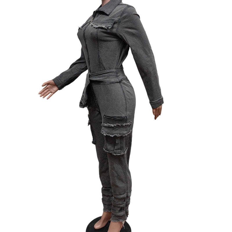 Stretch Slim-Fit Belted Jumpsuit