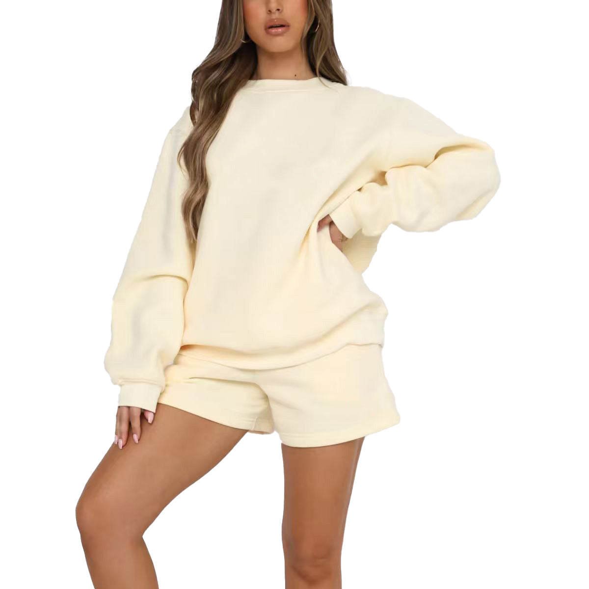 Women's Long-sleeved Sweatshirt + Shorts
