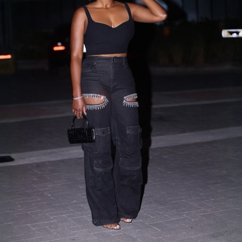 Cut-out diamond cargo pants