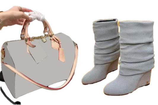 Wedge-Heeled Boots and Bag Set