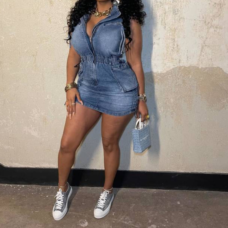 Vest drawstring slim dress