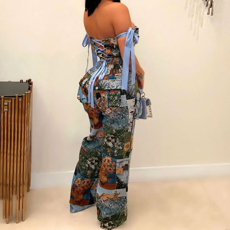 Floral Oil-Painting Print Pants Set