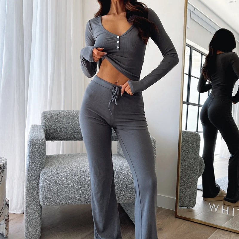 Long-Sleeve Button Bodycon Set