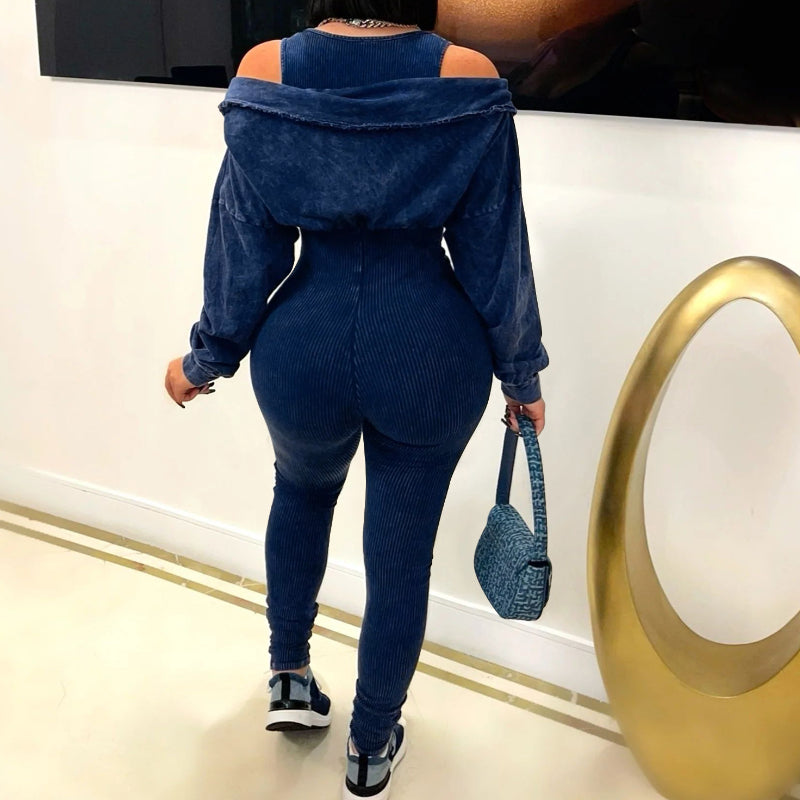 Distressed Off-Shoulder Bodycon Jumpsuit