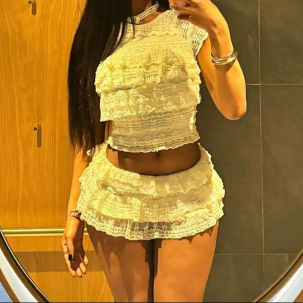 Sexy Party Lace Patch Short Sleeve  set