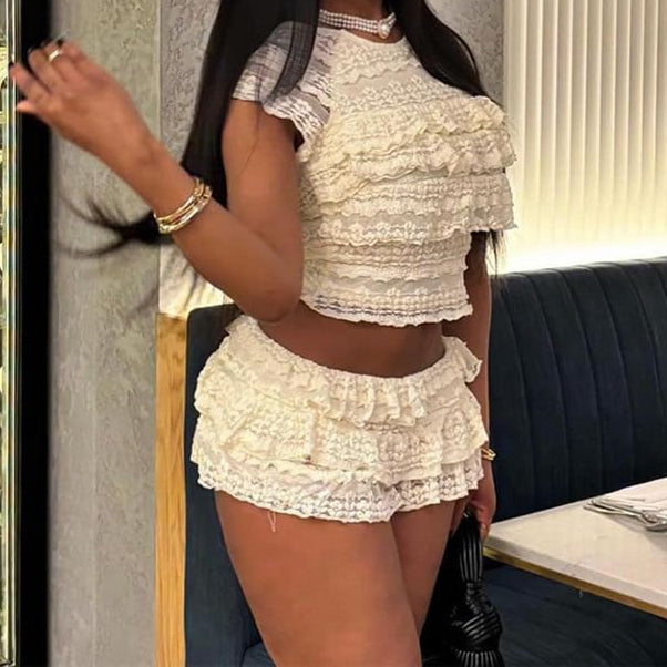 Sexy Party Lace Patch Short Sleeve  set