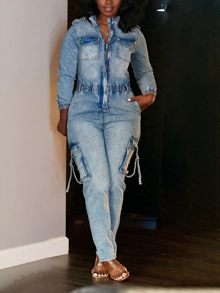 Denim Cargo Jumpsuit
