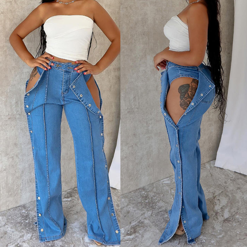 Dual-Side Button Closure Casual Pants