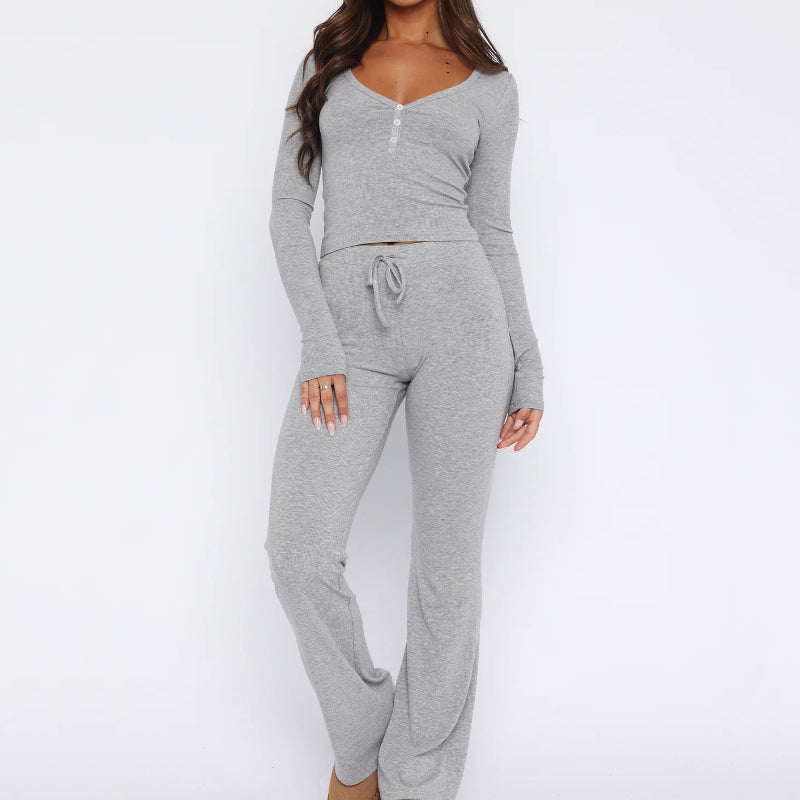 Long-Sleeve Button Bodycon Set