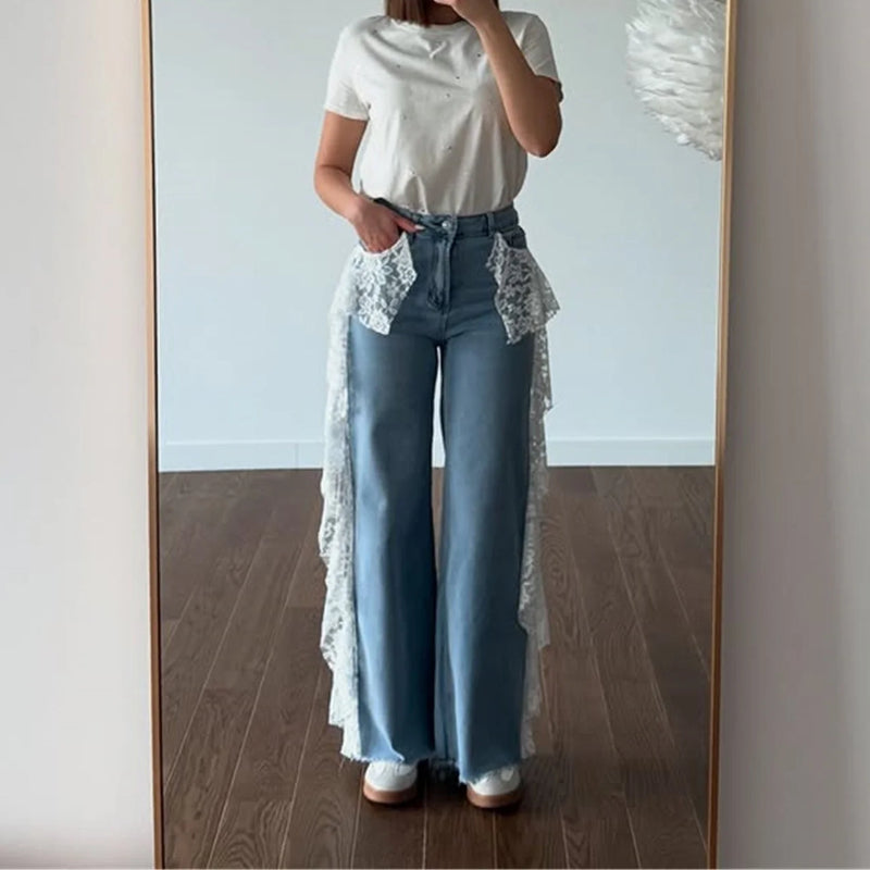 Elegance Versatile lace panelled jeans