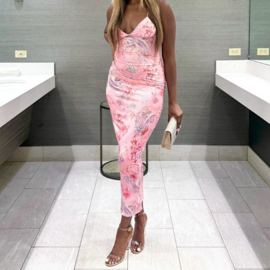 Sexy backless maxi harnesses dress