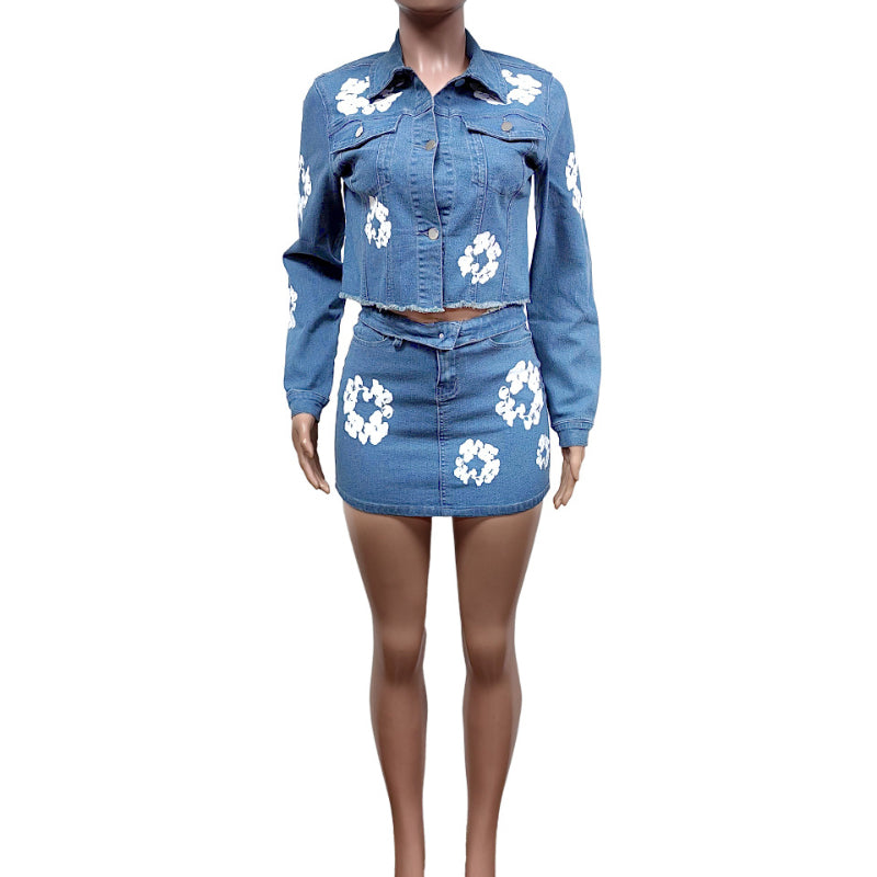 Stylish printed stretch skirt set