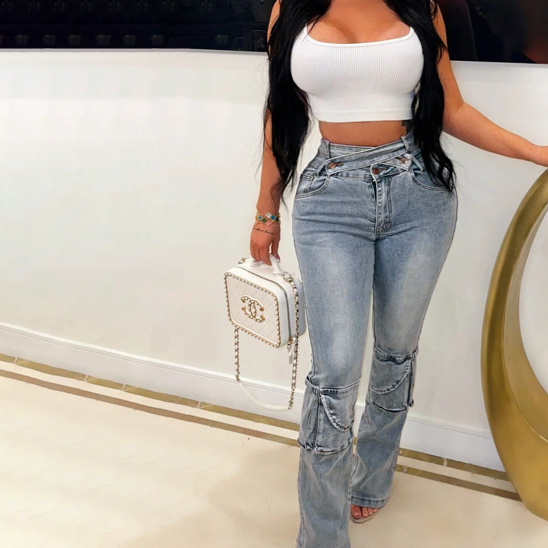 Dual-Waistband Multi-Pocket Denim