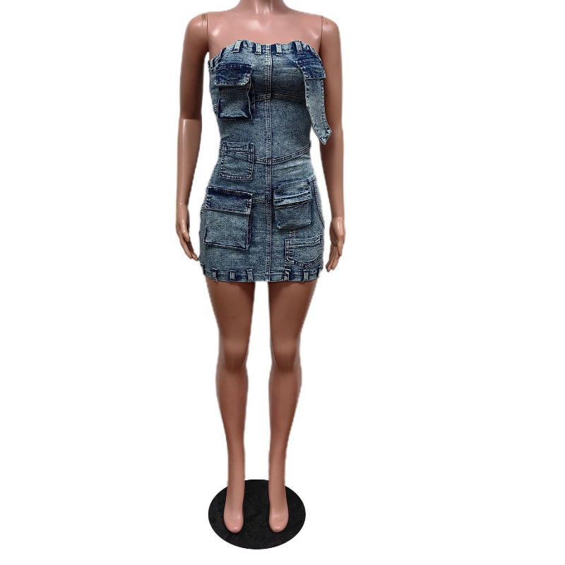 Strapless Slim-Fit 3D Pocket Dress
