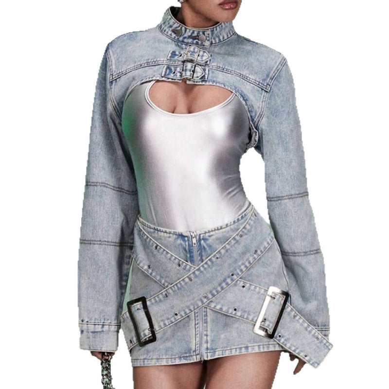 Edgy cropped jacket and skirt