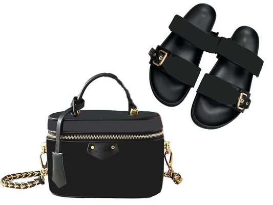 All Black Bag and Velcro  Slippers