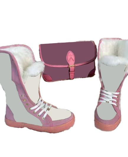 Pink&White Boots and Bag Set