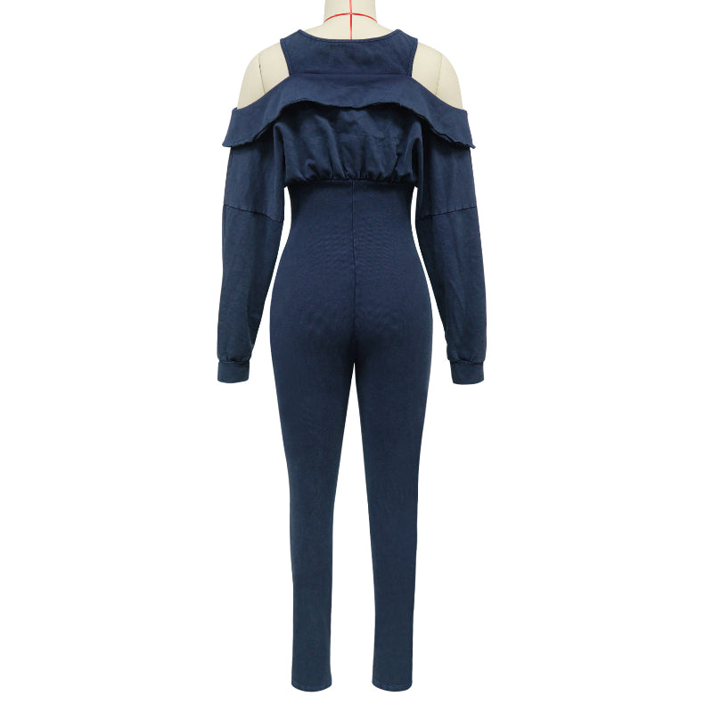 Distressed Off-Shoulder Bodycon Jumpsuit