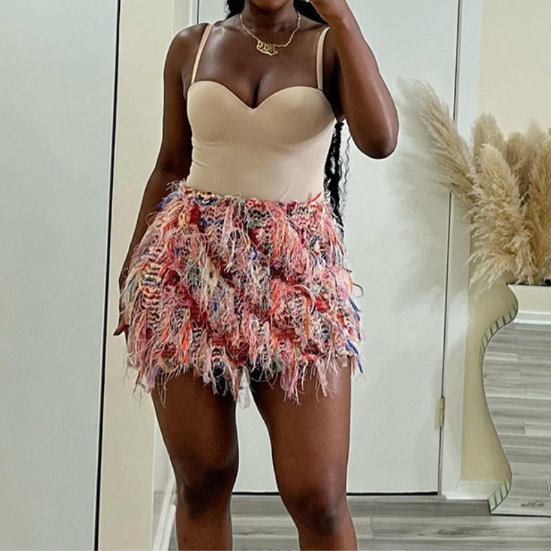 Personality striped tassel slim hip skirt