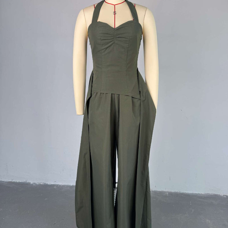 Sexy halter V-neck streamer jumpsuit trousers
