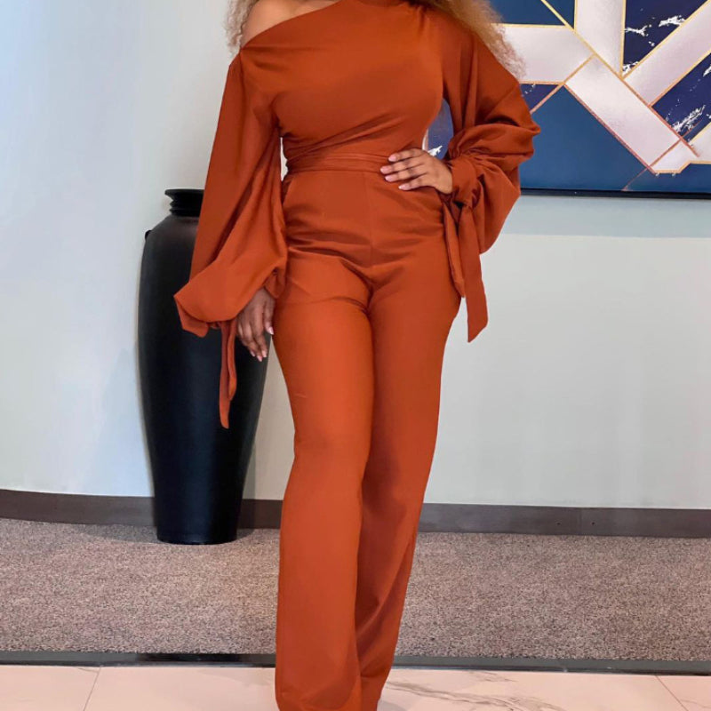 Off-Shoulder Relaxed Wide-Leg Jumpsuit