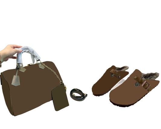 Olive Green Slippers and speedy bag