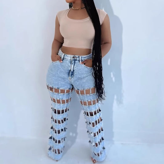 Cut-Out High-Waisted Straight-Leg Pants