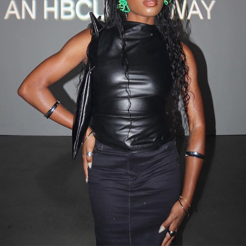 Leather Tailored Asymmetrical Hem Top