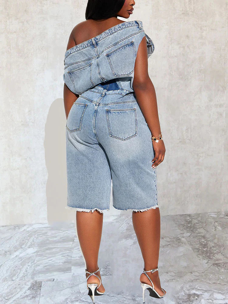 Off-Shoulder Denim Jumpsuit