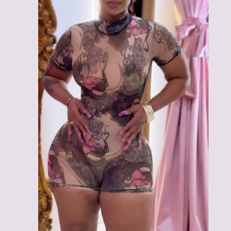 Mesh sexy hot girl high waisted backless jumpsuit