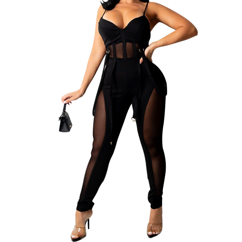 Sheer Mesh Halter Jumpsuit