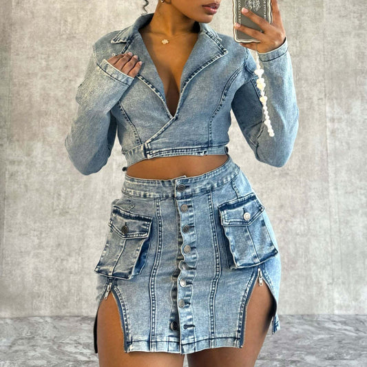 Denim Dress Bodycon Skirt  Set
