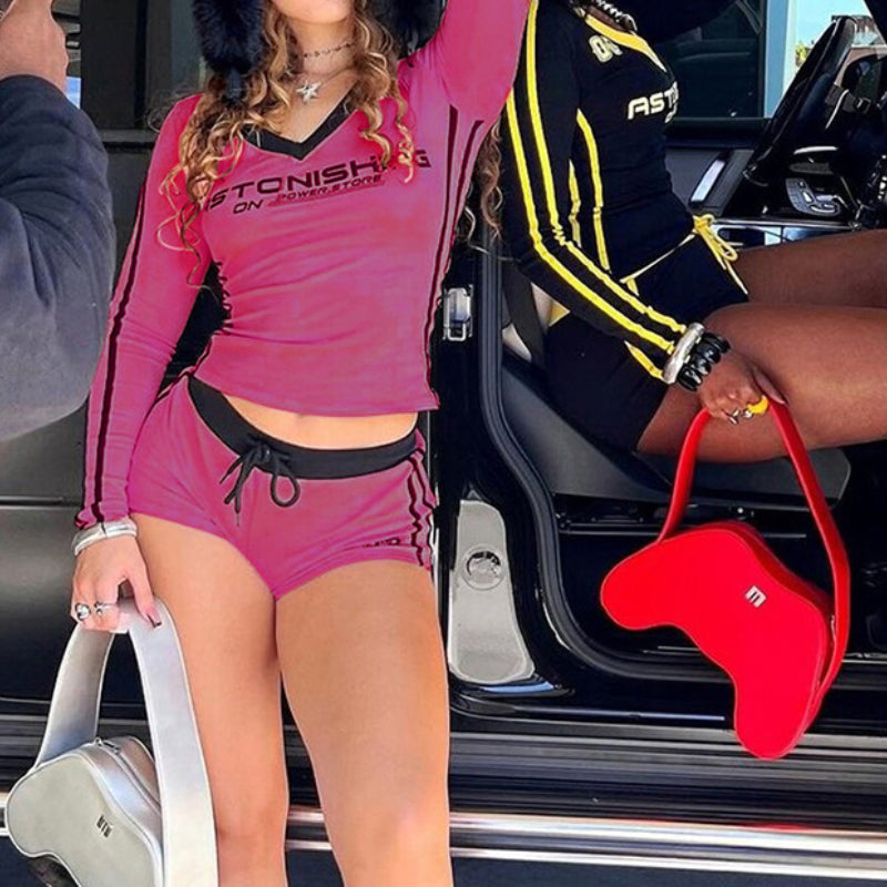 V-Neck High-Waisted Bodycon Pants Set