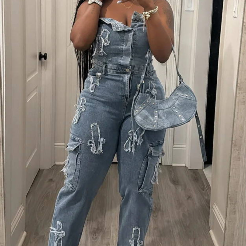 Cross Bustier & Denim Pants Set