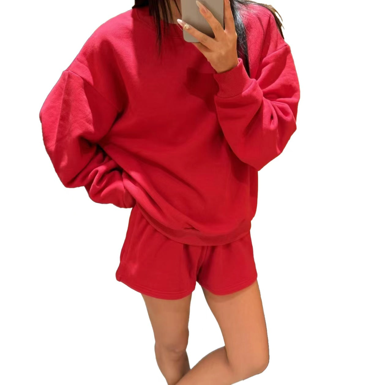 Women's Long-sleeved Sweatshirt + Shorts